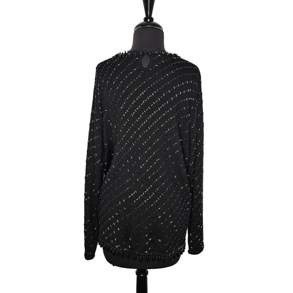 Vtg Valerie Stevens Evening Sweater Large Merino Wool Black Beaded Sophisticated